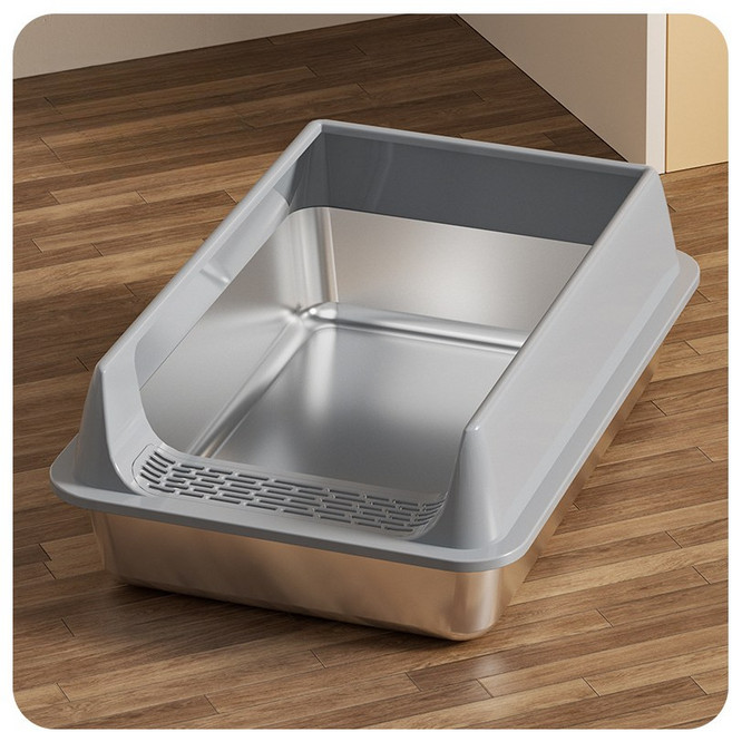 HAPPOM 초대형 고양이 위생 청결 스테인리스 화장실 다묘가정 60x40x30, 1개, 그레이