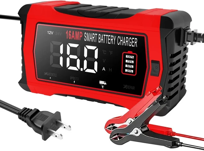 자동차 배터리 충전기 12V 16A 리튬 LiFePO4 AGM 젤 납산 펄스 오토바이 도구, 02 US PLUG, 1