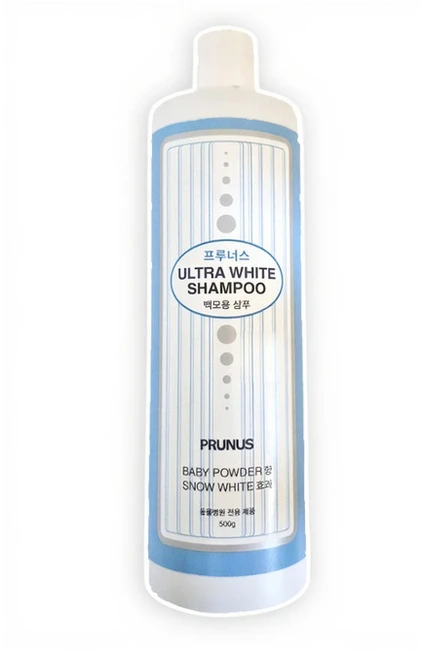 강아지 반려견 밝고 풍성한 윤택한 털 백모용 프루너스 울트라 화이트 샴푸, 1개, 500g - 쿠팡
