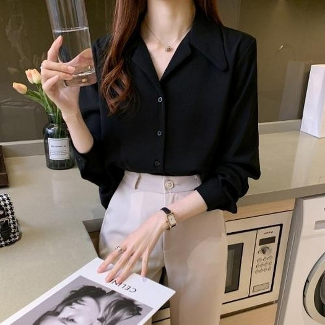 襯衫上衣 翻領襯衫 工作襯衫 ol襯衫 休閒襯衫 韓版正裝職業襯衫女春裝復古長袖設計感西裝領雪紡洋氣通勤小個