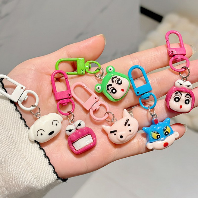 [6종세트]번블랙 캐릭터 피규어 미니 키링 휴대폰 에어팟 버즈 가방 우정 단체선물, 1세트, 큐티 짱구 6종