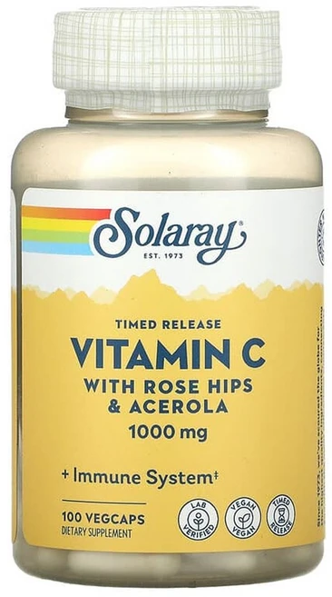 솔라레이 서방형 비타민C 로즈힙 및 아세로라 함유 1 000mg 베지 캡슐 100정, 1개 - 쿠팡