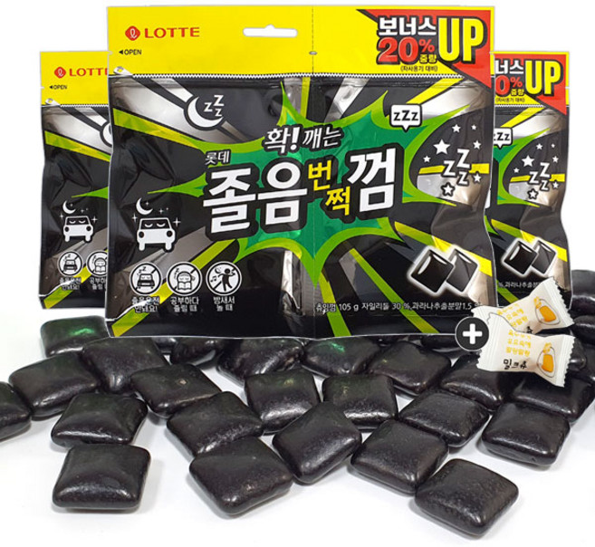 롯데 졸음번쩍 졸음껌(리필용) 3봉+밀크츄 2개(사은품), 105g, 3개