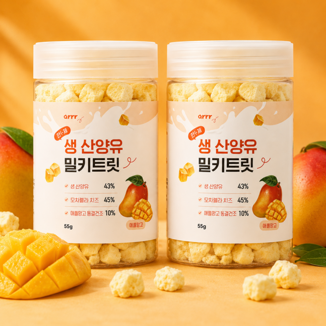 동원아르르 반려동물 산양유 밀키트릿 동결건조 간식, 혼합맛(치즈/애플망고), 55g, 2개