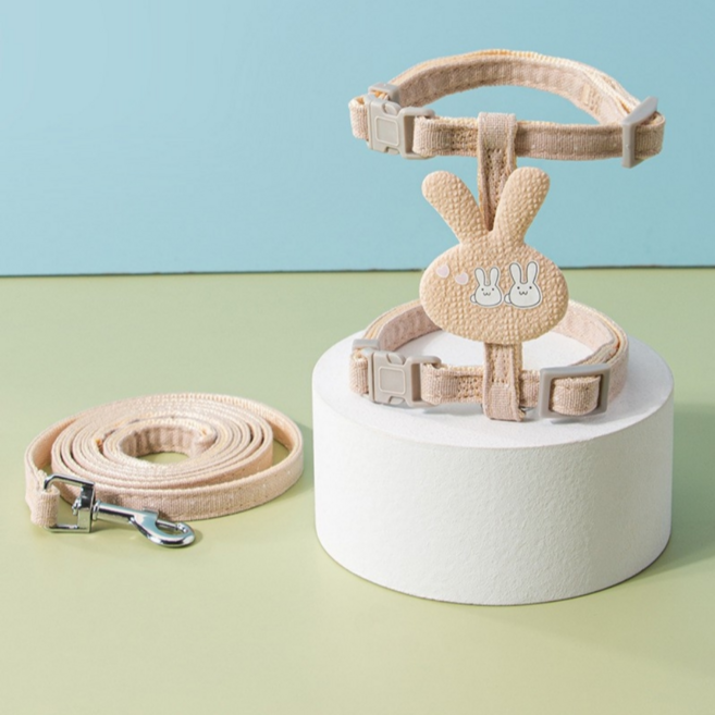 고양이 하네스 리드줄 세트 강아지 하네스 H형, 베이지토끼, 1개