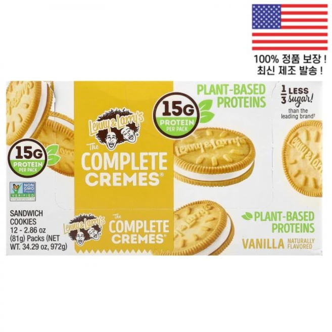 레니 앤 래리스 더 컴플리트 크림 샌드위치 쿠키 바닐라 12팩 각 2.86온스 81g Lenny Larry's The Complete Cremes Sandwhich Cookie - 쿠팡