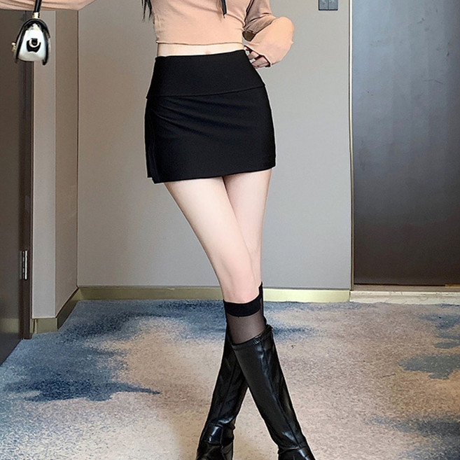 블랙루비스 미니 스커트 신축성 쫀쫀 밴딩 착붙핏 H라인 다이너 스판 스코츠 치마바지