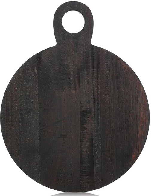 달린 41.9cm(16.9인치) 원형 아카시아 손잡이가 나무 치즈 yiyiring 1개 블랙 피자 장식용 및 서빙 도마 트레이 샤퀴테리 주방 고기 식당용, 16.5"L x 13"W