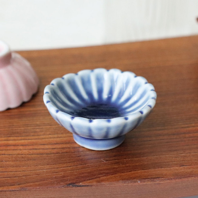 도자기 간장 종지 소스볼 초장 그릇 꽃 반찬 ver.2 F, F-05) 하이토-162 물결미니원종지(블루), 1개