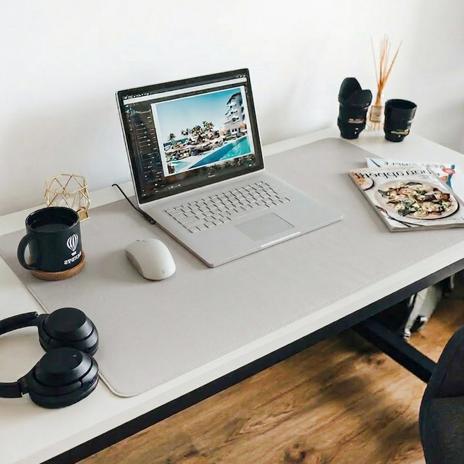 가죽 데스크 장패드 대형 마우스패드 책상 와이드 패드, 3.라이트그레이