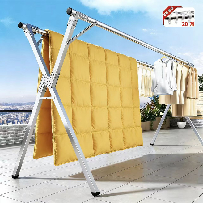 예니브 특대형 접이식 빨래 건조대 원터치 스텐 튼튼한 이불건조대+20개 걸이, A타입 은색