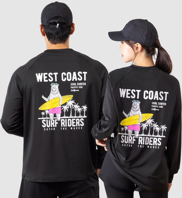 에이치머스 오버 루즈핏 체형커버 스윔 비치웨어 긴팔 래쉬가드 상의