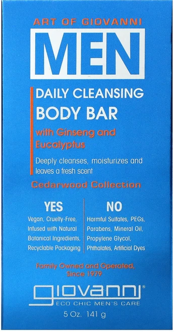 Giovanni 조반니의 예술 인삼과 유칼립투스가 함유된 맨 데일리 클렌징 바디 바 (141 g) 4팩, 141g - 쿠팡