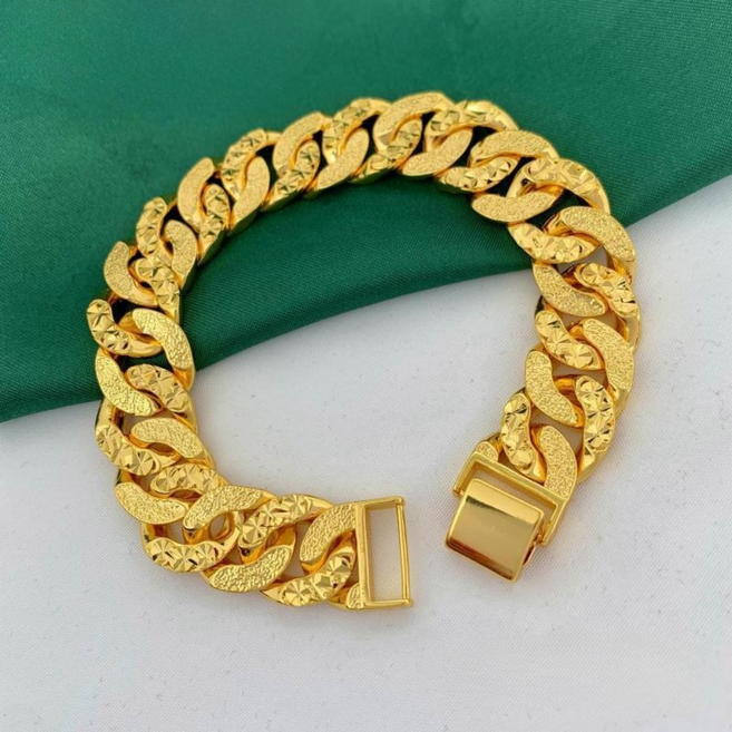 남자 골드톤 쿠바체인 팔찌 황동 도금 패션팔찌 변색방지 방수형 남성 악세사리