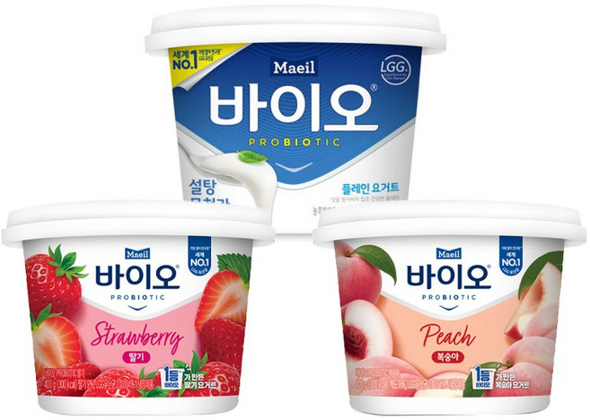 매일바이오 프로바이오틱400g 딸기1개＋복숭아1개＋매일바이오 플레인450g 1개/냉장무배