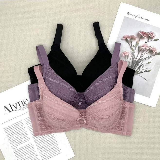 蕾絲薄紗棉軟鋼圈內衣褲套組 貨號8893, 黑,34C單件內衣