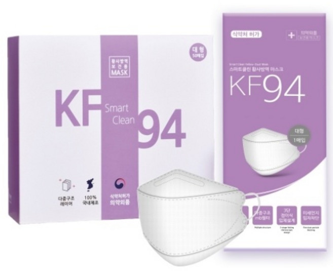 스마트클린 황사방역 마스크 대형 KF94, 50개입, 1개, 흰색