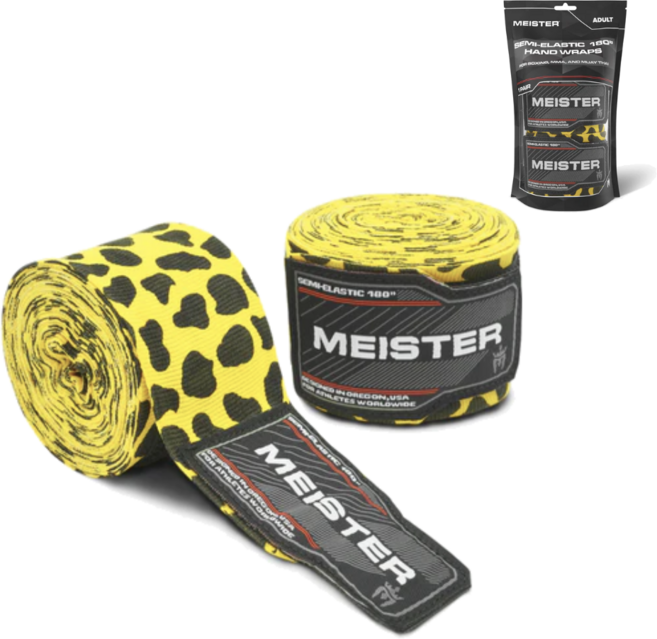 New 디자인 링사이드코리아 마이스터 복싱 핸드랩 프리미엄 반신축 격투기 붕대 4.5m 1쌍, 1세트, 레오파드