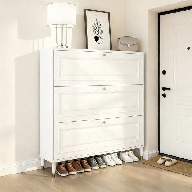 (무료 설치)신발장 수납장 틈새 현관 신발 정리대 폭좁은 슬림 얇은 선반 XG520, 3단, 화이트-50*17*118