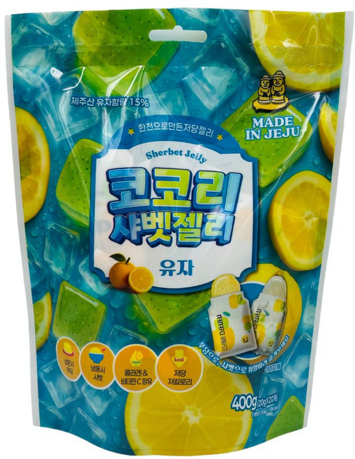 제주 코코리 샤벳젤리 유자 콜라겐 비타민C 저칼로리 간식, 400g, 1박스