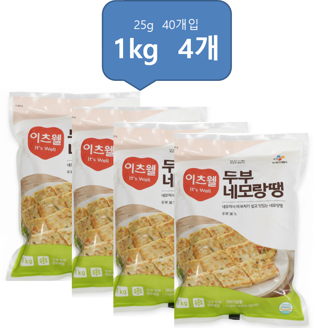 CJ 이츠웰 두부 네모랑땡 1KG, 4개