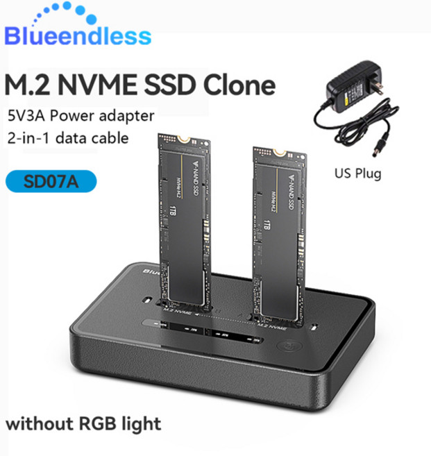 Blueendless 듀얼 베이 M.2 NVME SSD 복제 도킹 스테이션 20Gbps USB3.2 USB C 유형 C 오프라인 클로너 복, 01 SD07AUS plug, 1개