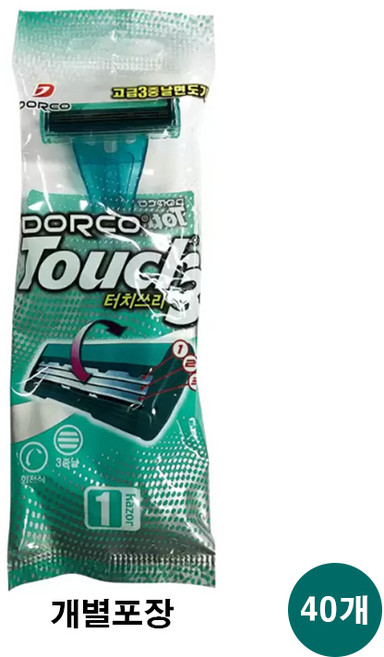 도루코 터치쓰리 3중날 면도기, 4개입, 10개