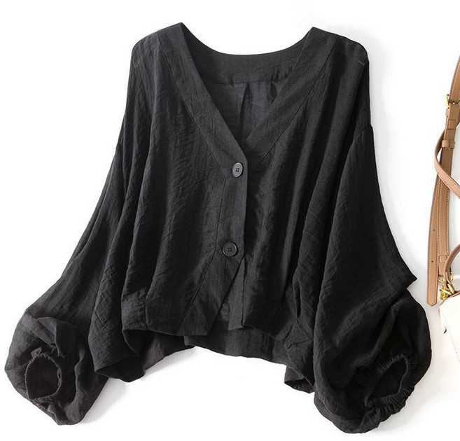 여성용 여름 가을 빅사이즈 브이넥 자외선 차단 가오리핏 얇은 루즈핏 긴팔 셔츠 가디건 HR08JJ