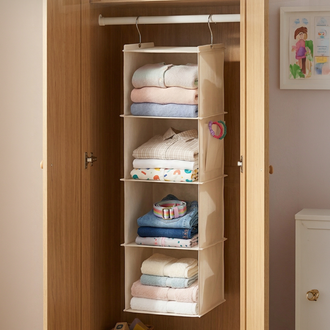 벨디즈 행잉 오거나이저 옷장 정리 수납함 보관함, 베이지