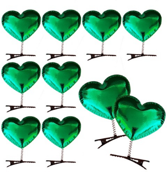 국내제작 10개) 그린 하트 스프링핀 놀이공원 콘서트 단체행사 체육대회 흔들 응원 머리핀