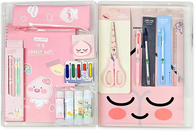 카카오프렌즈 프리미엄 문구 세트 투명 화일케이스 패키지, 어피치