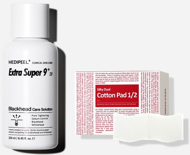 [모공 피지 클리너] MEDIPEEL 엑스트라 슈퍼9 플러스 2.0 메디필 피지클리너 250ml +화장솜(랜덤)/ 국민 피지순삭템, 1개