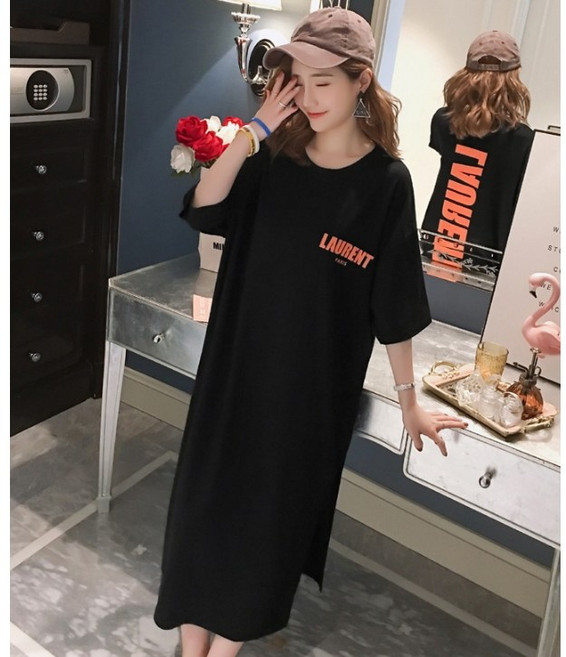 라이크블리 박스핏 등레터링 반팔롱원피스