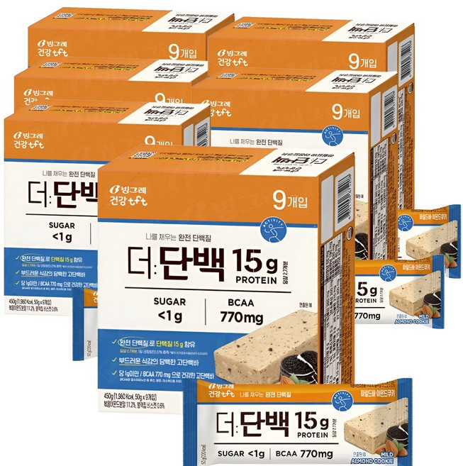 빙그레 더단백 단백질바 프로틴 마일드바 아몬드쿠키(50g 9개입 ), 450g, 6세트