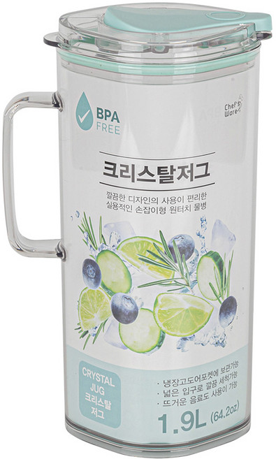 셰프웨어 트라이탄 크리스탈저그 (민트) 물병, 1개, 1.9L