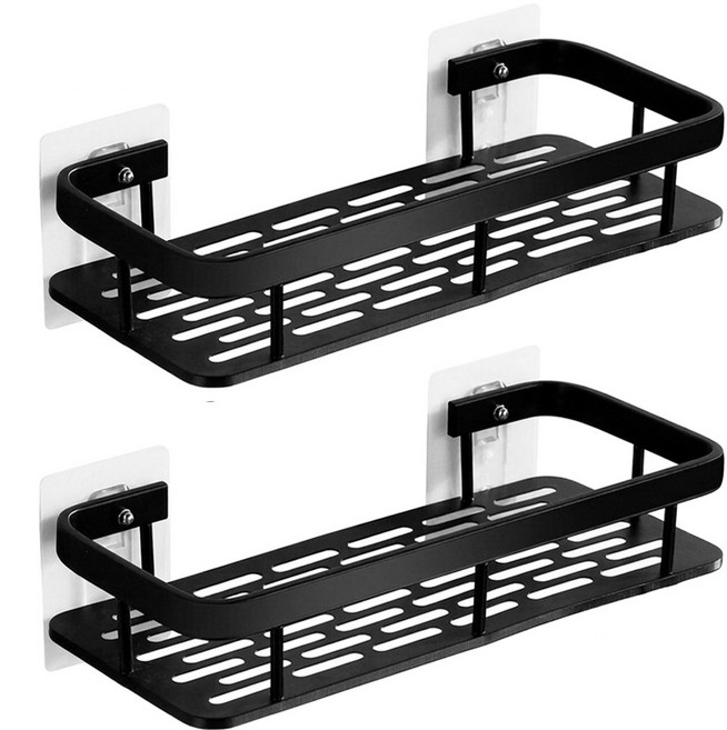 담아 무타공 알루미늄 욕실선반 사각형, 블랙, 2개