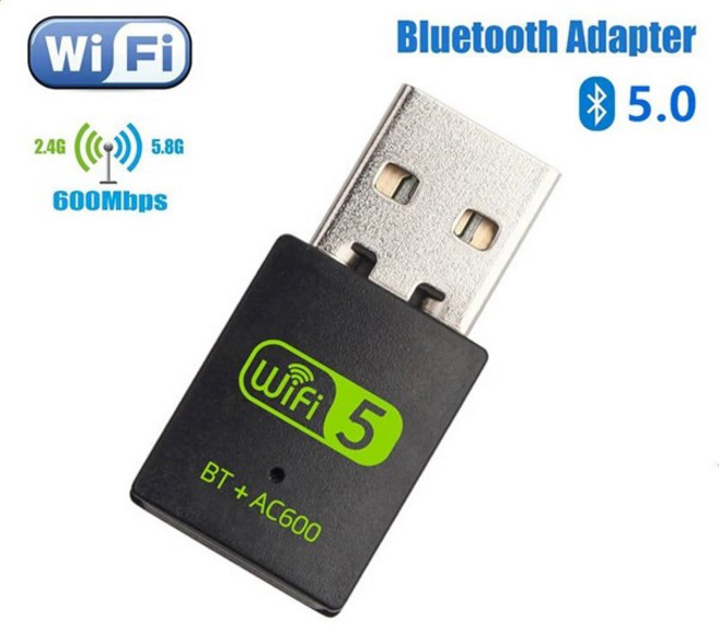 듀얼 밴드 무선 네트워크 카드 드라이브 무료 5G 고속 컴퓨터 리시버 USB 블루투스 5.0 와이파이 투인원 600M, 1개, 1) 600m, 01 600AC