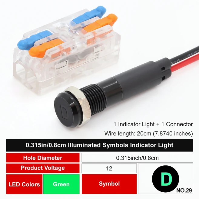 FILN 8mm 심볼 LED 표시등 12V 24V 블랙 메탈 인디케이터 대시 파일럿 라이트 와이어 포함 자동차 대시보드, 11 08FW-1-29, 01  Mainland
