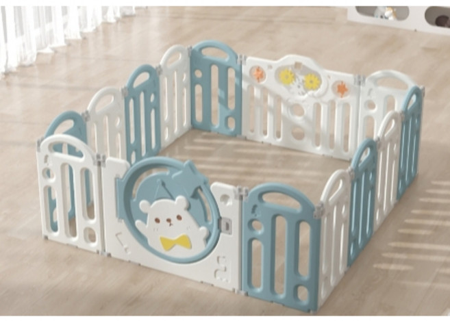 台灣公司貨 遊戲圍欄 寶寶圍欄 安全圍欄 (送地墊), 1個, 升級藍小熊12小門2大門(現貨)摺疊收納