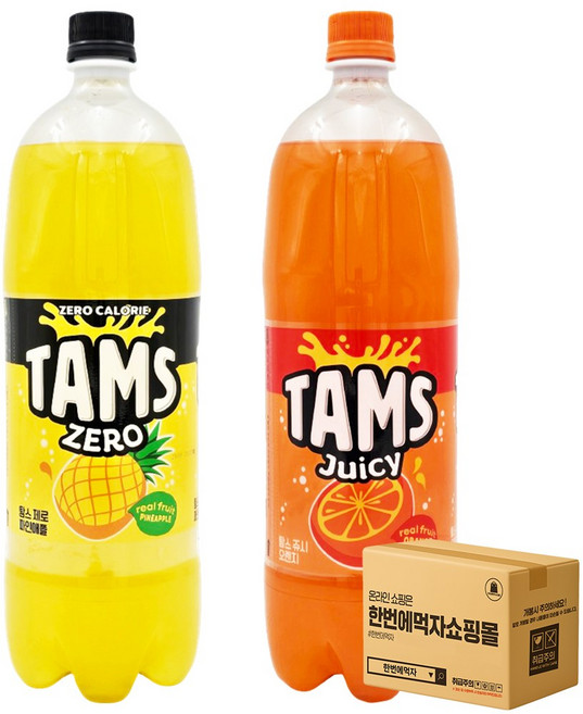 [한번에먹자쇼핑몰] 대용량 탄산음료 맛보기세트 / 탐스 제로 파인애플 + 탐스 쥬시 오렌지 / 각1개씩 총2페트, 2개, 1.5L