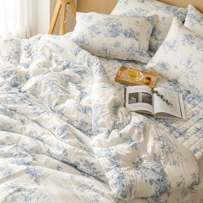 [국내제조] 로하 뜨왈 패턴 100% 모달 먼지없는 항균솜 차렵이불세트 고급 엘레강스 침구세트 사계절 봄 가을 겨울 SS Q LK