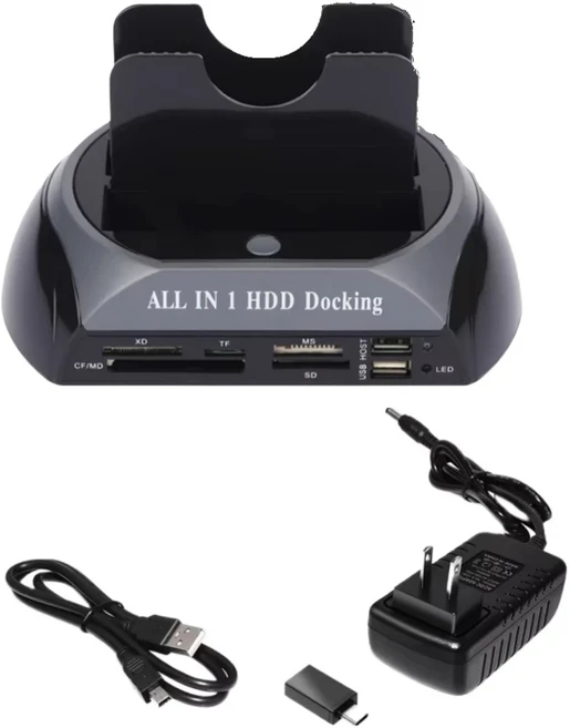 듀얼 베이 USB 2.0 도킹 스테이션 카드 리더기 IDE SATA 올인원 드라이브 복제 기능으로 간편한 데이터 관, 01 US, 01 480Mbps