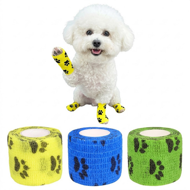 강아지 발 붕대 압박붕대 고양이 붕대 자가접착 코반 의료용 아임펫벳, 5개, 블루