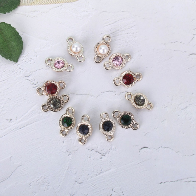 짱패브릭 메탈 양고리 원형큐빅 팬던트, 연핑크, 1개