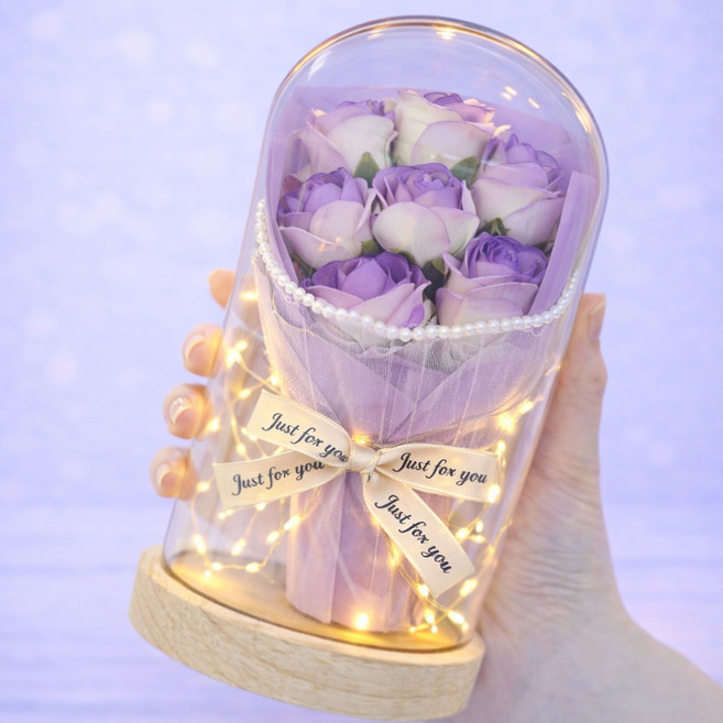 모아룸 LED 유리돔 무드등 꽃다발 카드 포함 선물세트, 사랑04