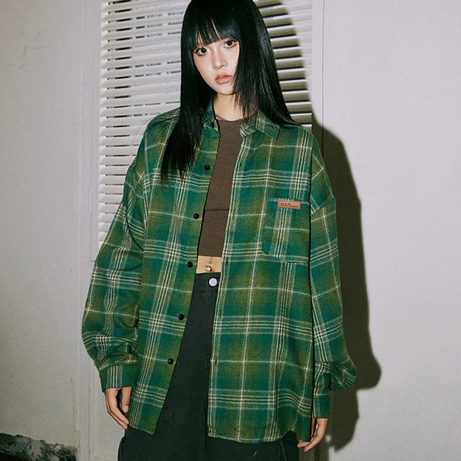 스몰더 남여공용 캐주얼 타탄 체크 셔츠