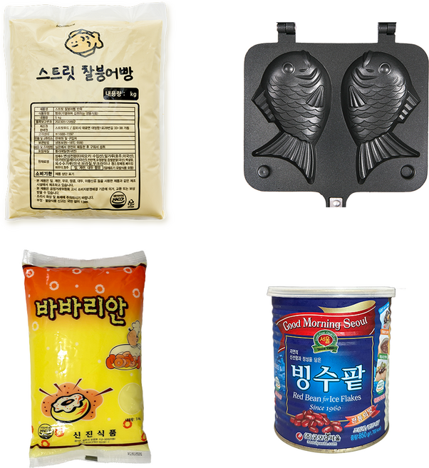 붕어빵 만들기 세트 붕어빵팬 2구 가정용 캠핑용 키트 반죽 슈크림 통팥, 1세트