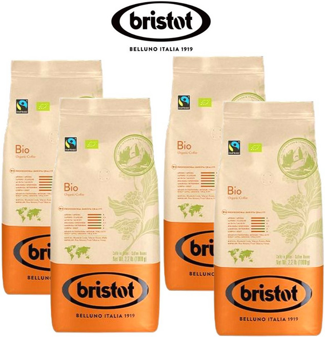 브리스토트 친환경 유기농원두 바이오 BRISTOT BIO - ORGANIC 이탈리아 에스프레소 원두커피 | 미디엄 로스팅 | 1kg 맛있는원두 홀빈 분쇄안함, 4개, 홀빈(분쇄안함)
