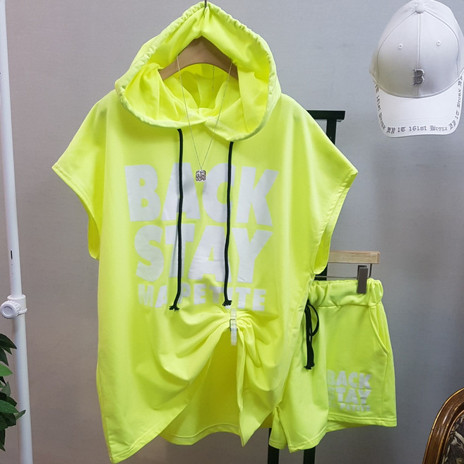 상상그이상 여성용 비비드 형광 투피스 후드 트레이닝 세트