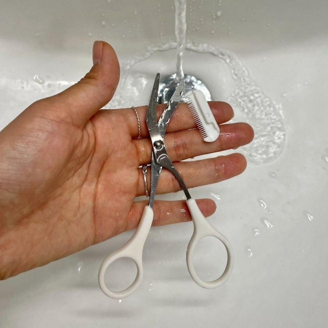 반달 눈썹칼 숱가위 정리 세트 화이트 눈썹숱치기, 1개